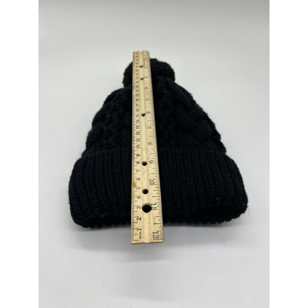 UGG Australia Hat Beanie Womens One Size Black Cable Knit Pom Lined Winter